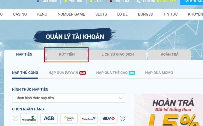 Giao diện rút tiền đơn giản